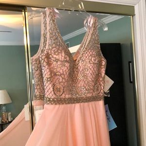 Chiffon beaded pink full length prom gown Size 6.